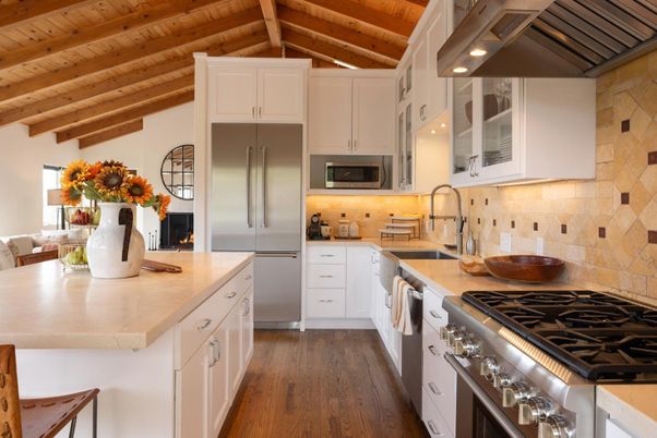 Interior, Kitchen, Stainless Steel Appliances, Wooden Beams, Wooden Ceilings, Wood Texture Flooring