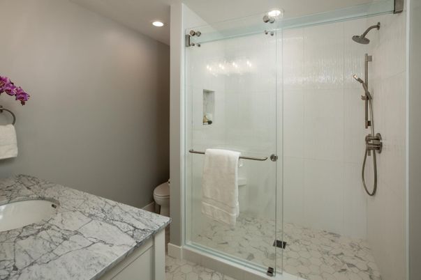 Bathroom, Glass Shower, Interior, Recessed Lighting