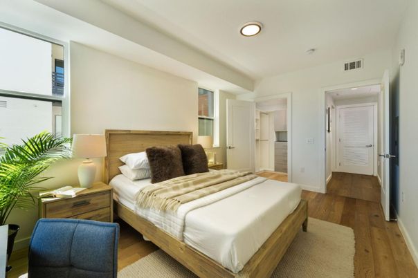 Bedroom, Interior, Recessed Lighting, Wood Texture Flooring