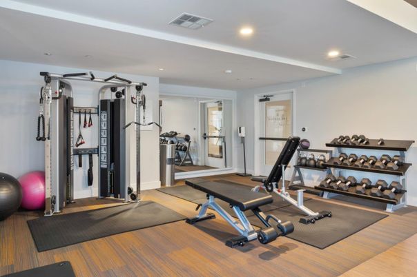 Fitness Equipment, Interior, Recessed Lighting, Wood Texture Flooring