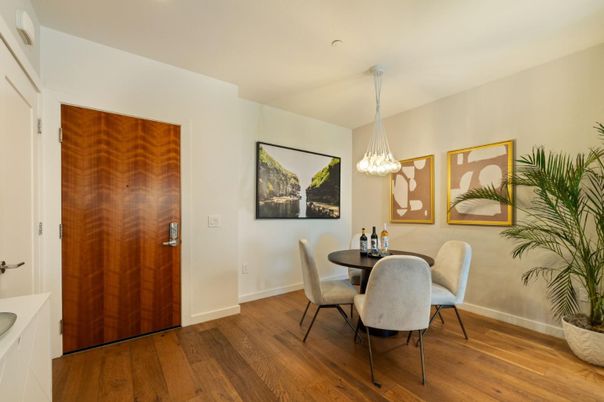 Dining room, Interior, Pendant Lights, Wood Texture Flooring