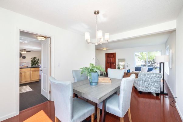 Dining room, Interior, Pendant Lights, Wood Texture Flooring