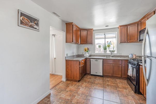 Interior, Kitchen, Stainless Steel Appliances, Wood Texture Flooring