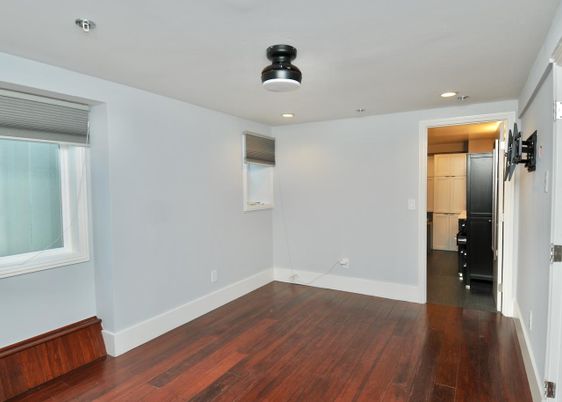 Empty room, Interior, Kitchen, Recessed Lighting, Wood Texture Flooring