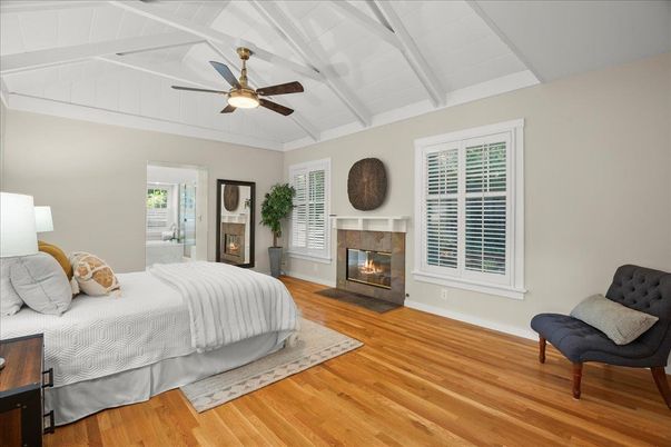 Bedroom, Fireplace, Interior, Wood Texture Flooring