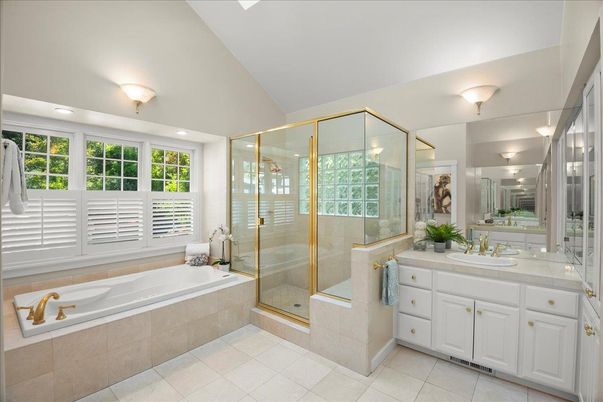 Bathroom, Dual Sink Vanities, Glass Shower, Interior, Tile Countertops