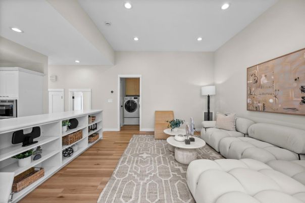 Interior, Living room, Recessed Lighting, Washer, Wood Texture Flooring