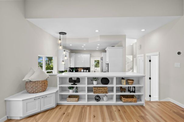 Interior, Kitchen, Pendant Lights, Recessed Lighting, Wood Texture Flooring