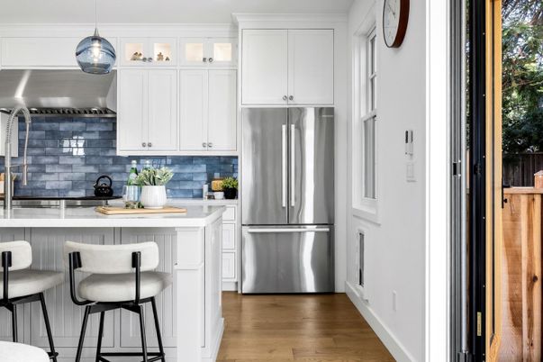 Interior, Kitchen, Pendant Lights, Stainless Steel Appliances, Wood Texture Flooring