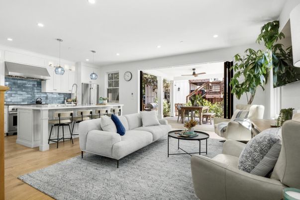 Dining room, Interior, Kitchen, Living room, Pendant Lights, Recessed Lighting, Stainless Steel Appliances, Wood Texture Flooring