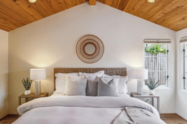 Bedroom, Interior, Recessed Lighting, Wooden Beams, Wooden Ceilings, Wood Texture Flooring