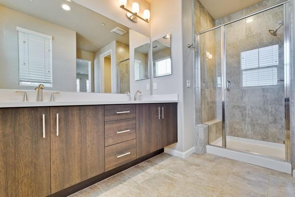 Bathroom, Dual Sink Vanities, Glass Shower, Interior, Recessed Lighting