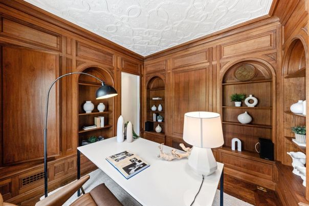 Home Office, Interior, Wood Texture Flooring, Wooden Walls
