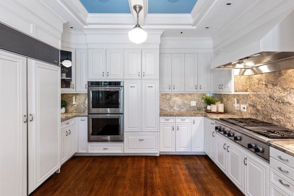 Interior, Kitchen, Pendant Lights, Stainless Steel Appliances, Wood Texture Flooring