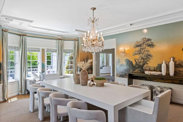 Chandelier, Dining room, Interior, Wood Texture Flooring