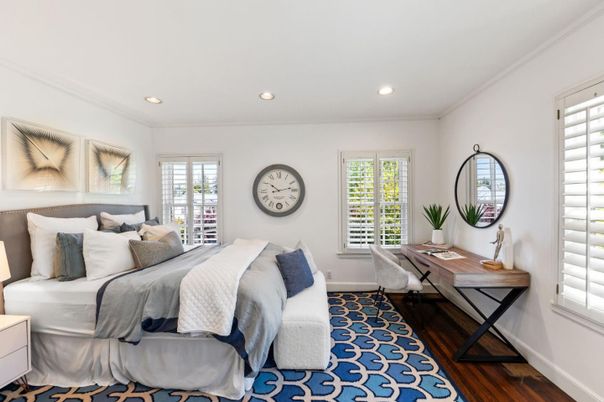 Bedroom, Home Office, Interior, Recessed Lighting, Wood Texture Flooring