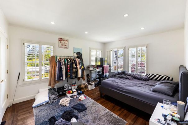 Bedroom, Interior, Recessed Lighting, Wood Texture Flooring