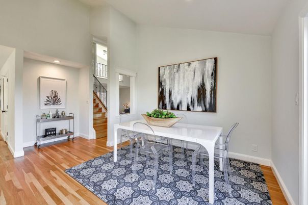 Dining room, Interior, Recessed Lighting, Wood Texture Flooring