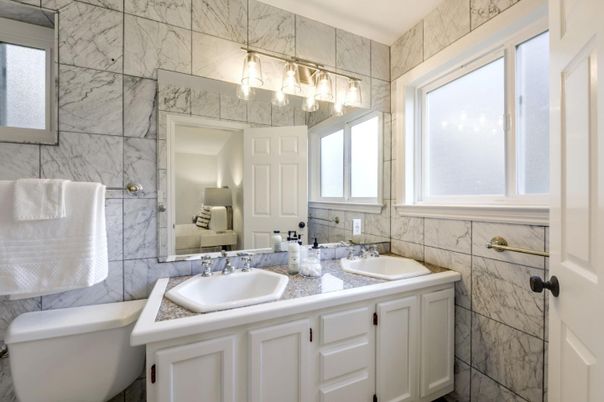 Bathroom, Dual Sink Vanities, Interior, Marble Walls