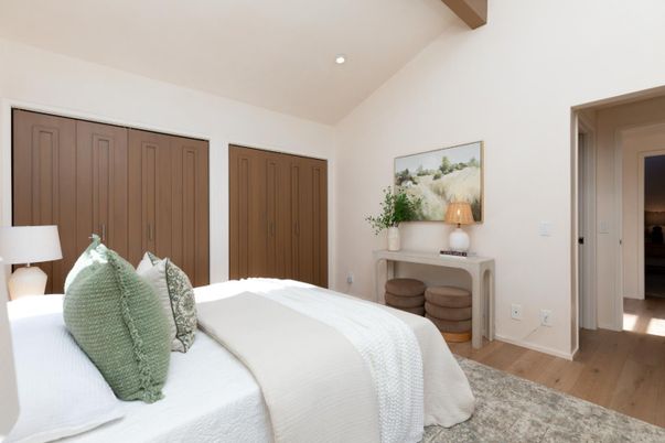 Bedroom, Interior, Recessed Lighting, Wooden Beams, Wood Texture Flooring