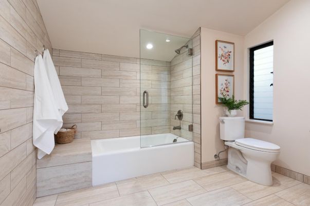 Bathroom, Glass Shower, Interior, Recessed Lighting