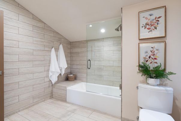 Bathroom, Glass Shower, Interior, Recessed Lighting