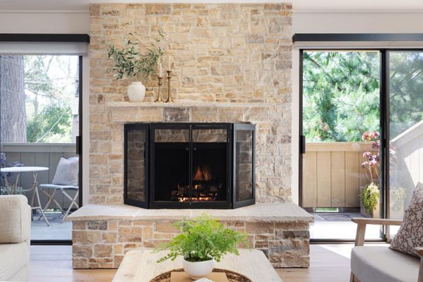 Fireplace, Interior, Stone Walls, Wood Texture Flooring