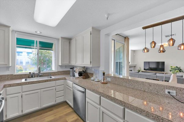 Interior, Kitchen, Pendant Lights, Recessed Lighting, Wood Texture Flooring