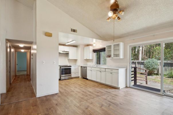 Interior, Kitchen, Stainless Steel Appliances, Wood Texture Flooring