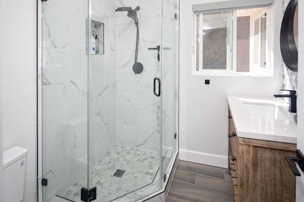 Bathroom, Glass Shower, Interior, Marble Walls
