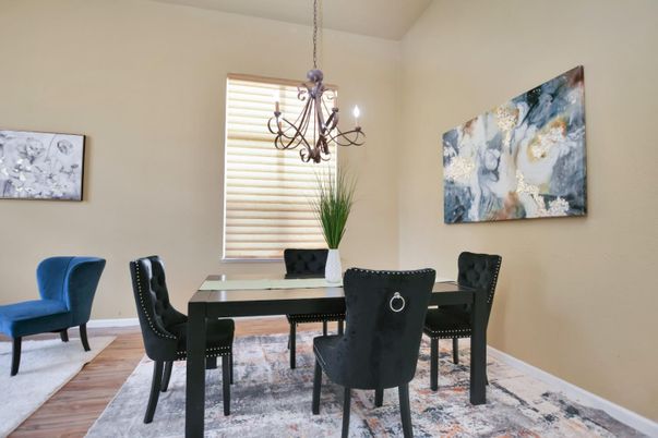 Chandelier, Dining room, Interior, Wood Texture Flooring