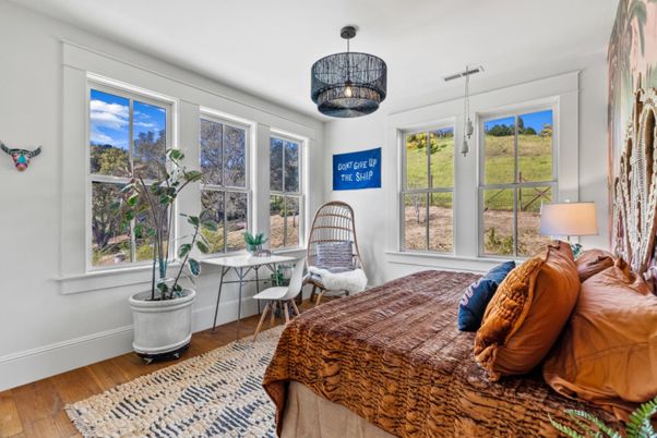 Bedroom, Home Office, Interior, Pendant Lights, Wood Texture Flooring