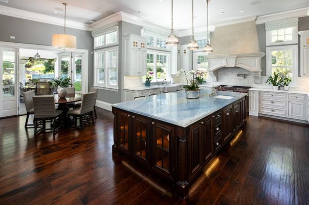 Dining room, Interior, Kitchen, Pendant Lights, Recessed Lighting, Wood Texture Flooring