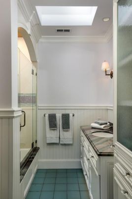 Bathroom, Glass Shower, Interior, Recessed Lighting, Tile Countertops