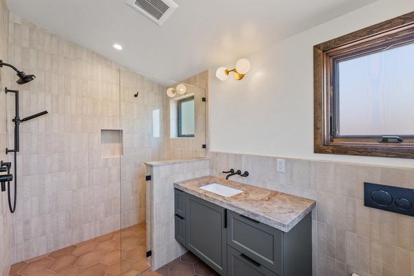 Bathroom, Glass Shower, Interior, Recessed Lighting