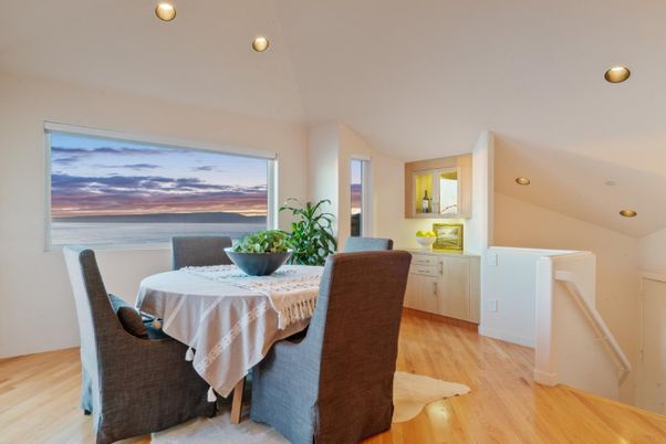 Dining room, Interior, Recessed Lighting, Water, Wood Texture Flooring