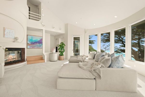 Bedroom, Fireplace, Interior, Living room, Recessed Lighting, Water