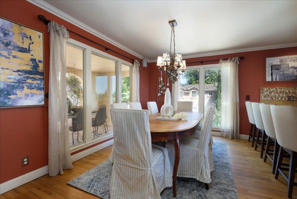 Chandelier, Dining room, Interior, Wood Texture Flooring