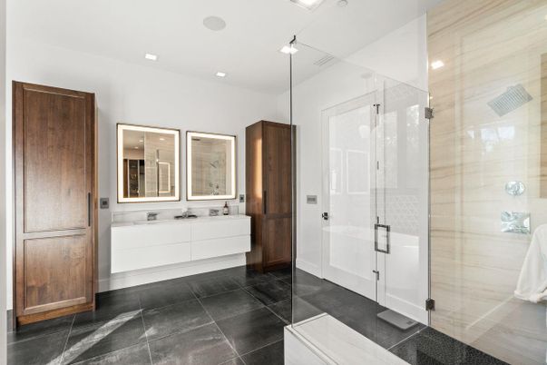 Bathroom, Dual Sink Vanities, Glass Shower, Interior, Recessed Lighting
