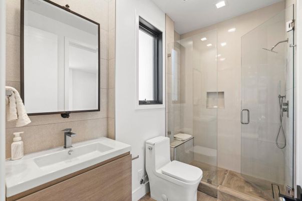 Bathroom, Glass Shower, Interior, Recessed Lighting