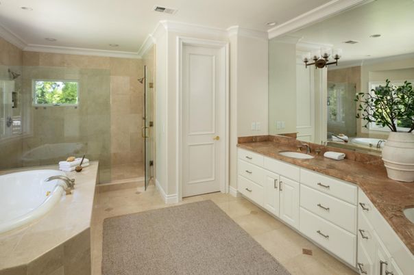 Bathroom, Dual Sink Vanities, Glass Shower, Interior, Recessed Lighting