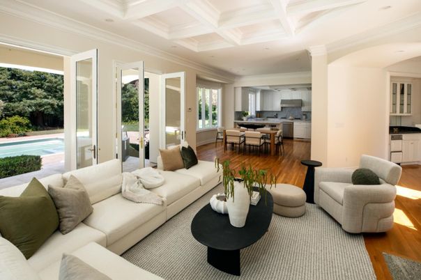 Dining room, Interior, Kitchen, Living room, Recessed Lighting, Wood Texture Flooring
