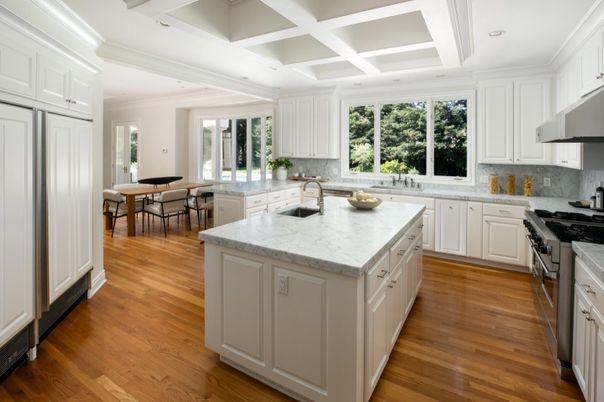 Dining room, Interior, Kitchen, Recessed Lighting, Stainless Steel Appliances, Wood Texture Flooring