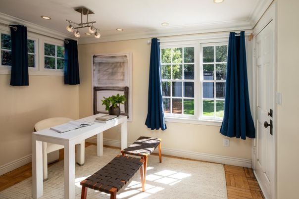 Home Office, Interior, Pendant Lights, Recessed Lighting, Wood Texture Flooring