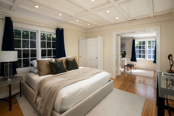 Bedroom, Interior, Recessed Lighting, Wood Texture Flooring
