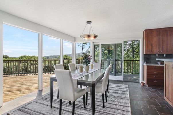 Dining room, Interior, Pendant Lights, Sun Room, Wood Texture Flooring