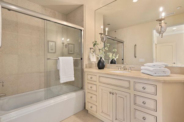 Bathroom, Glass Shower, Interior, Recessed Lighting