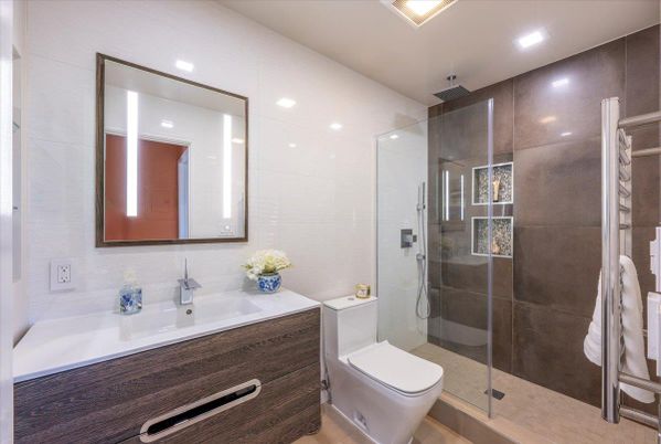 Bathroom, Glass Shower, Interior, Recessed Lighting
