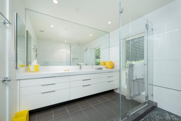 Bathroom, Glass Shower, Interior, Recessed Lighting