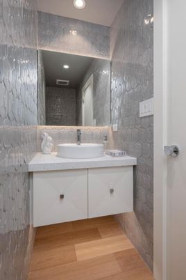 Bathroom, Interior, Recessed Lighting, Wood Texture Flooring